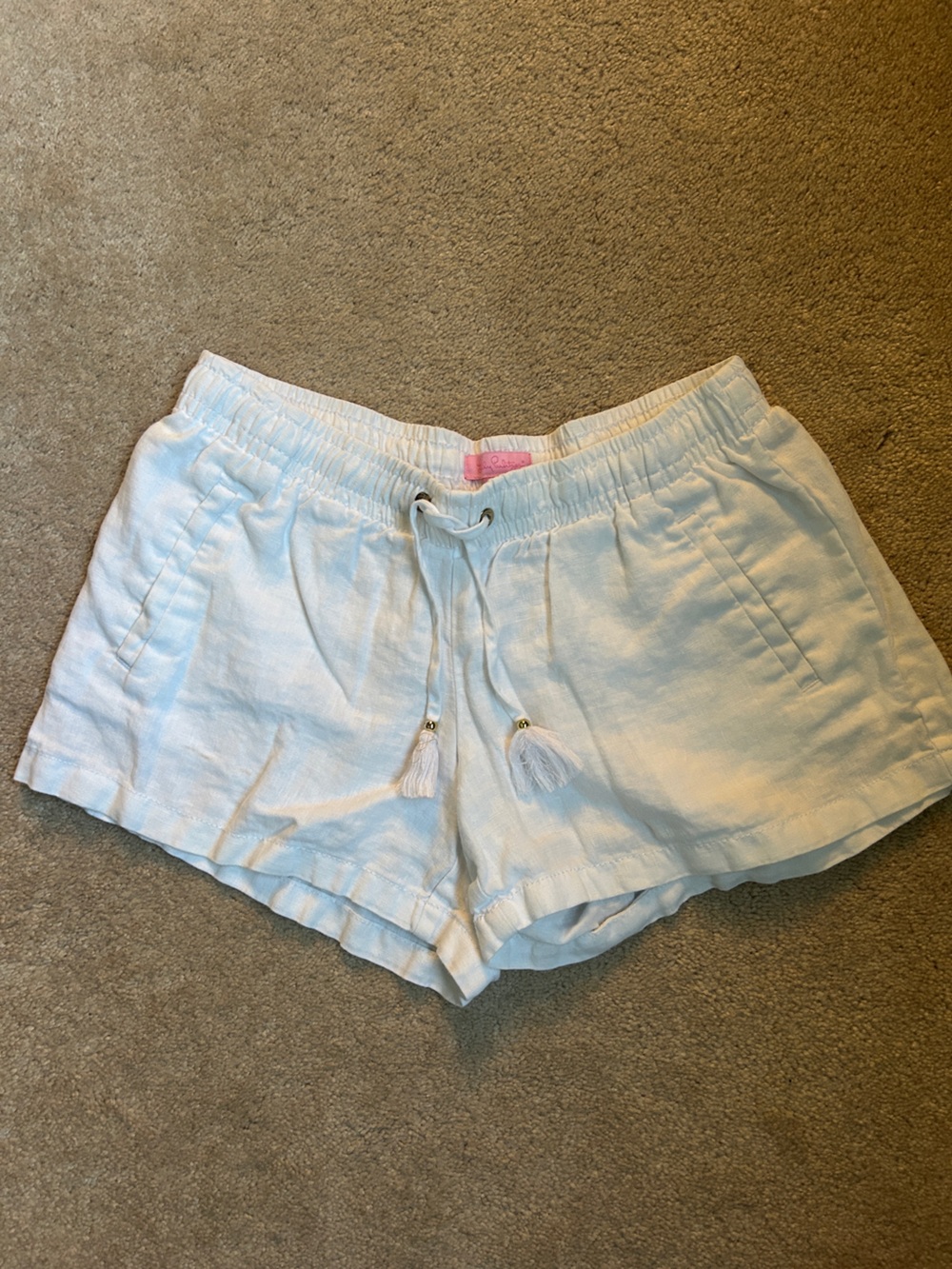 Lilly Pulitzer White Drawstring Linen-Blend Shorts